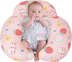 Nursing Pillow for Breastfeeding, Animal Patterns Removable Cotton Cover, Machine Washable, Strawberry Pattern （Candy Pink）