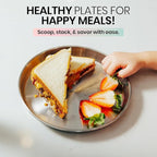 Children's 304 Stainless Steel Four (4) Piece Plate Set, 21 cm, Matte Finish, Plates for Kids, Toxin Free Stainless Steel Dinnerware Set, Non-Divided Plates, 100% BPA Free