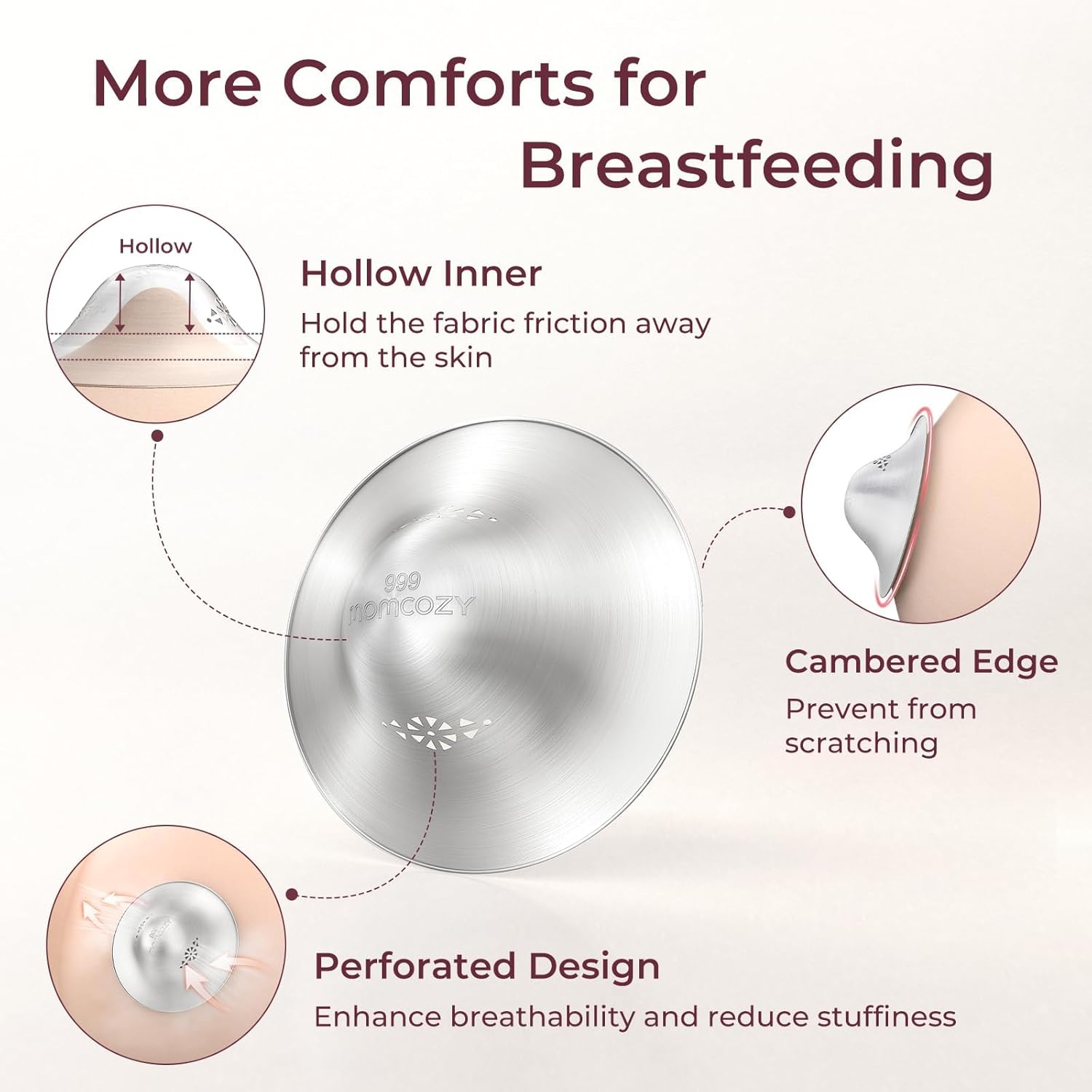 Momcozy 999 Silver Nursing Cups Original Perforated Breathable Design, 999 Silver Nipple Cover for Breastfeeding Essential,Nipple Shield for Nursing Newborn, Metal Nipple Shields, Regular Size