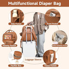 Leather Baby Diaper Bag with Changing Station,Extra large Capacity Baby Diaper Bag Backpack(Brown)