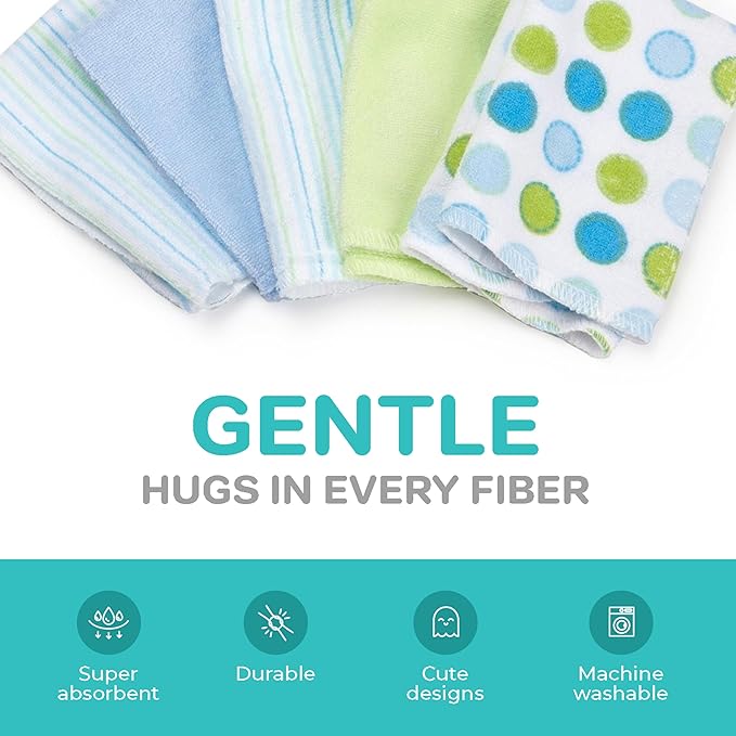 Spasilk 10-Piece Washcloth Set for Newborn Boys and Girls, Soft Terry Baby Washcloths, Baby Essentials, Blue Dots