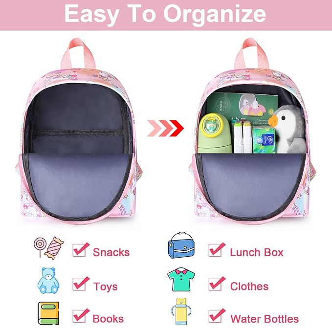 Accmor Toddler Backpack Leash with Anti Lost Wrist Link, Cute Mini Child Walking Harnesses Keep Kids Close Back Pack Rope Tether Rein for Baby Girls (Pink Colorful/Unicorn)