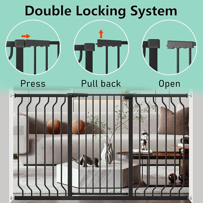 ALLAIBB White 40.55" Extra Tall Wide 57.48-74.4" Baby Gate Pressure Mounted Walk Through Child Kids Safety Toddler Tension Pet Dog Gates with Extension for Doorways Kitchen