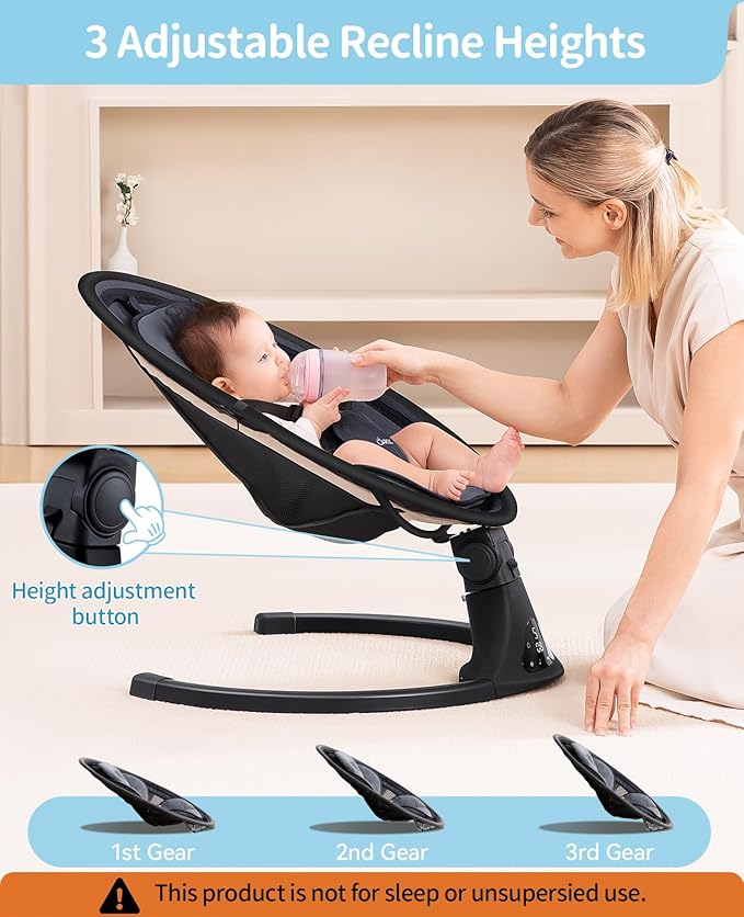 LAREX Baby Swing to Toddler Electric Infant Swing Portable for Newborn Boy Girl, 5 Sway Speeds with Remote Control, 12 Preset Melodies and Bluetooth, 0-6 Months Max 20 Lbs (2024 Model-Black)
