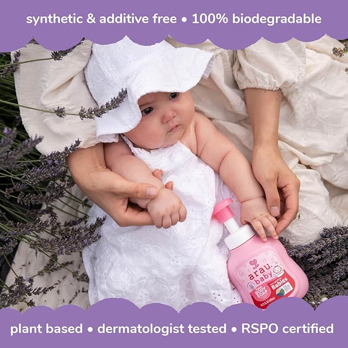 Arau Baby Foam Body Soap Lavender Scent, Natural Plant Based Baby Wash, No Artificial Fragrance or Additives, Gentle for Baby’s Sensitive Skin, Nourishing and Easy Rinse, 15.21 Fl Oz, 3 Pack