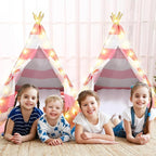 6 Pack Sleepovers Teepee Tent for Kids Bulk with Mattress Sheet Light,Natural Cotton Washable Indoor Play Tent for Birthday Slumber Party Girls Boys Pajama Movie Night Supplies(Pink, White)