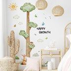 3D Cartoon Height Growth Chart for Kids Wall Stickers Removable DIY Jungle Animals and Plants Height Sticker Peel and Stick Sun White Clouds Wall Art Decor for Nursery Kids Bedroom Living Room