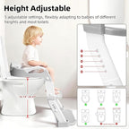 Potty Training Seat, Upgrade Toddler Toilet Seat for Kids Boys Girls, 3 in 1 Potty Training Toilet with Step Stool Ladder-Non Slip Foldable (Gray+White)
