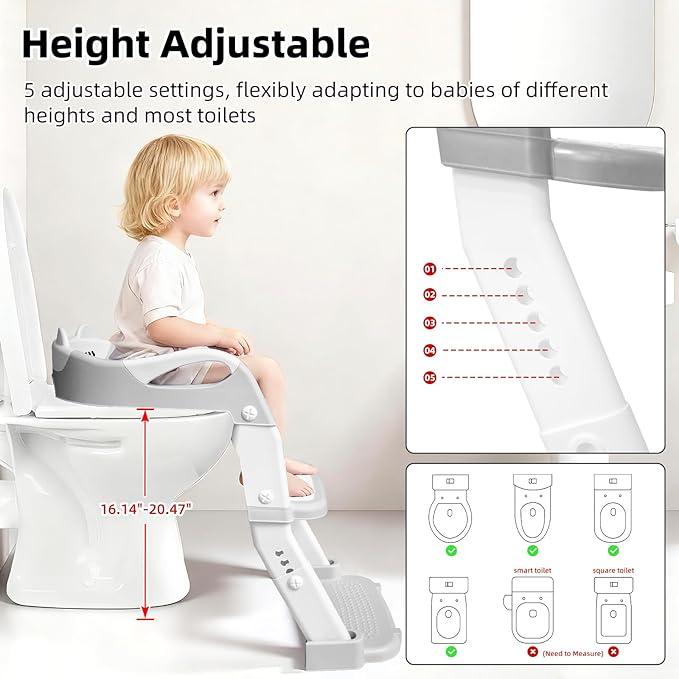 Potty Training Seat, Upgrade Toddler Toilet Seat for Kids Boys Girls, 3 in 1 Potty Training Toilet with Step Stool Ladder-Non Slip Foldable (Gray+White)