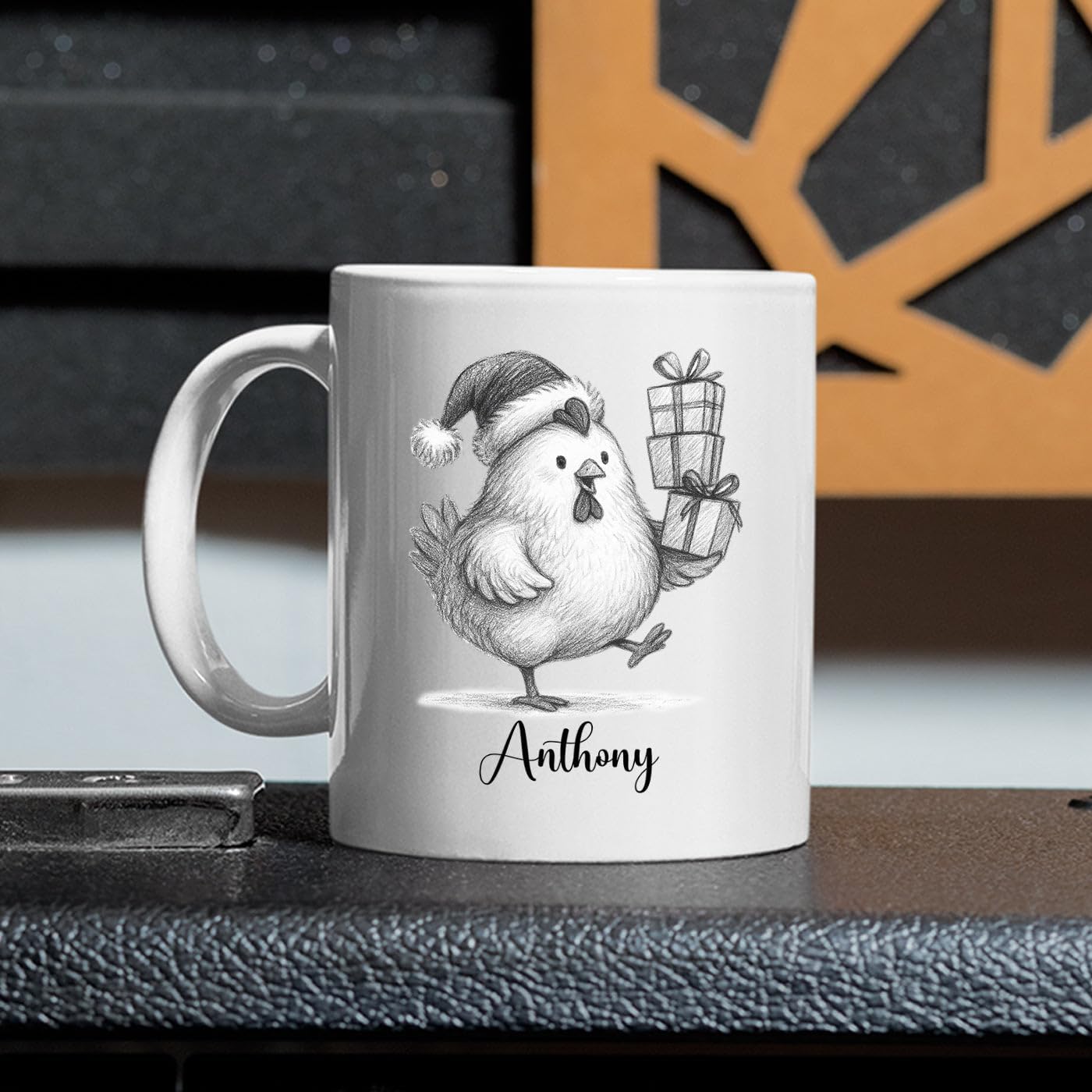 Personalized Name Chicken Coffee Mug Gift, Awesome Chicken White Ceramic Mug 11 Oz 15 Oz, Customized Animal Accent Cup Gift For New Year Anniversary, Unique Teacup For Chickens Lovers/Chickens Lady