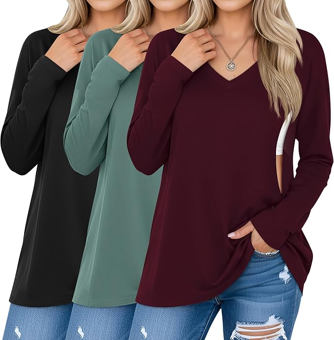 3 Pack Women's Oversize Nursing Shirts for Breastfeeding with Hidden Zippers Loose Fit Long Sleeve Maternity Tops