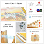 Elegant Wood Grain 2-in-1 Rotating & Tilting Puzzle Board 1500 Pieces, 36"x26" Wooden Board with Drawers, Lazy Susan Base, Cover, Storage Trays & Handle, Gift for Adults & Seniors