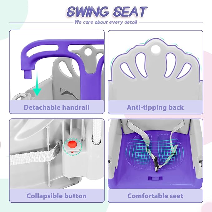 Taleco Gear Foldable Toddler Swing Set, Indoor & Outdoor Baby Swing, Kids Swing Set for Backyard, Safe and Durable Design, Grow with Your Child (Purple)