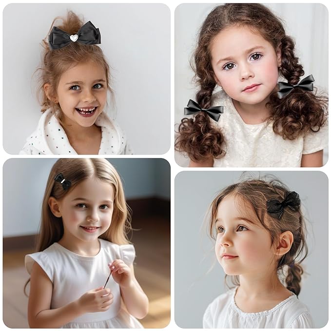 18pcs black hair bows for girls.Black bow with alligator clips,hair ties,snap clip hairpins.Handmade hair accessories for girls gift set