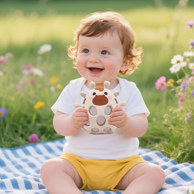 Baby High Chair Toys Teething Chew - Baby Table Toys, High Chair Suction Toy Teething Toys Silicone Teethers, Food Grade Silicon for 6 12 18 Months White