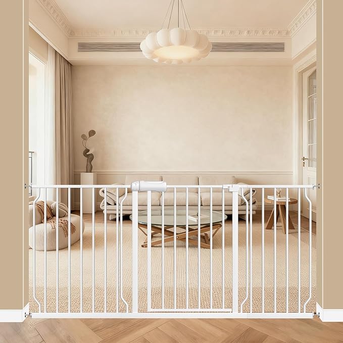 ALLAIBB Baby Gate Pressure Mounted Extra Wide Walk Through Child Kids Safety Toddler Tension White Long Large Pet Dog Gates with Extension for doorways Kitchen and Living Room (62.20-66.93"/158-170cm)