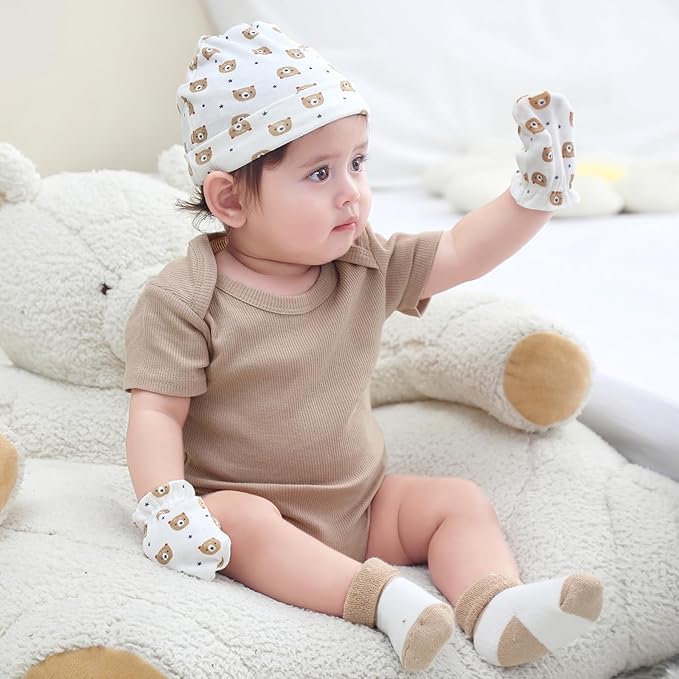 Baby Hats Mittens and Socks Set Cotton Newborn Hat Beanie Soft Infant Girls Boys Caps Gloves 0-6 month