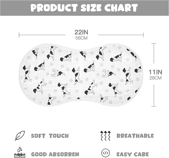 1 Pack Muslin Burp Cloths Stabyhoun Dogs White Cotton Baby Burp Cloths Ultra Absorbent and Soft Burping Cloth for Newborn Boys Girls 22x11 Inch