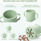 Baby Weaning Set, Silicone Feeding Set(10 Pcs), Toddler Set with Adjustable Bib, Suction Bowl, Plate, Fork, Spoon, Water & Snack Cup Kit, Led Kit for Babies, and Kids Green GJTZ-04