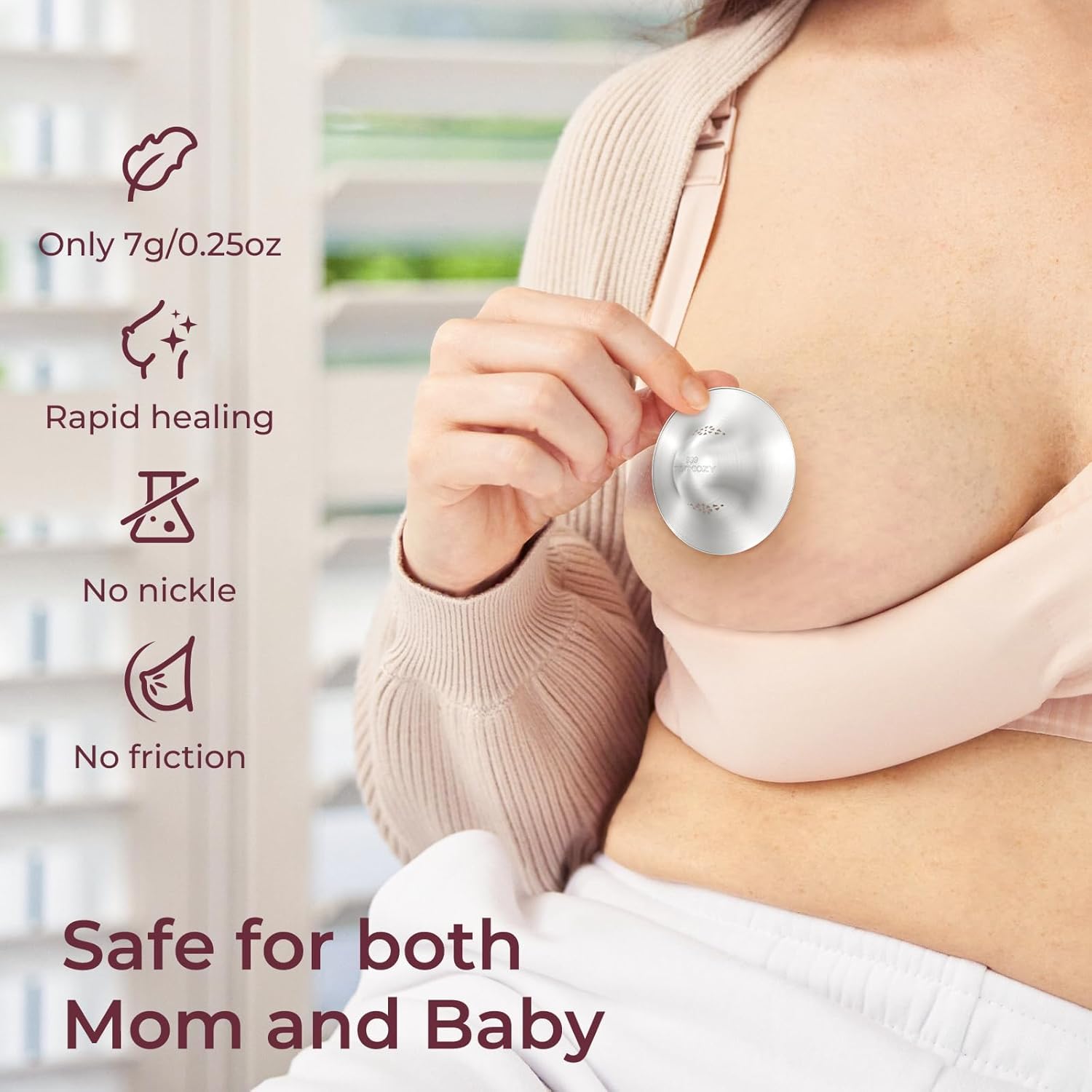 Momcozy 999 Silver Nursing Cups Original Perforated Breathable Design, 999 Silver Nipple Cover for Breastfeeding Essential,Nipple Shield for Nursing Newborn, Metal Nipple Shields, Regular Size