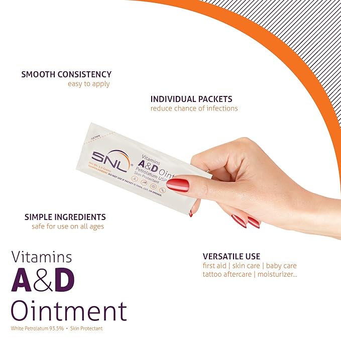 SNL Quality Vitamins A & D Ointment for | Baby Diaper Rash | Burns | Tattoo Aftercare | Skincare - 25 Individual Foil Packets - 5 Grams each