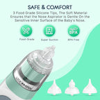 Electric Nasal Aspirator for Baby, Nose Aspirator for Toddlers, Waterproof Baby Nose Sucker, Nose Cleaner with 3 Silicone Tips, Adjustable Suction Level, Music and Light Soothing Function,Green