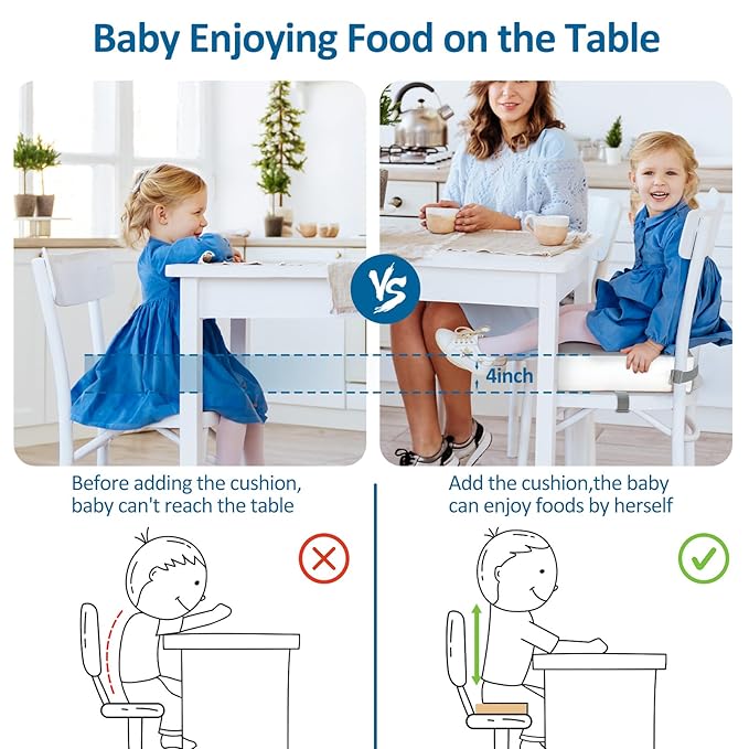 Toddler Booster Seat for Dining Table Chair,Non-Slip Bottom Baby Kid Booster Seat for Dining Table,2 Adjustable Straps,Portable Booster Seat for Table Travel Booster Seat for Toddler(Grey+White)
