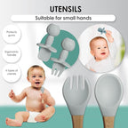 Bluet B- Silicone Baby Feeding Set - Baby Led Weaning Supplies - Baby Spoons, Suction Bowl - Plate - Baby Utensils - Silicone Feeding Set for Baby First Foods, Infant Eating - 8pcs - Gray