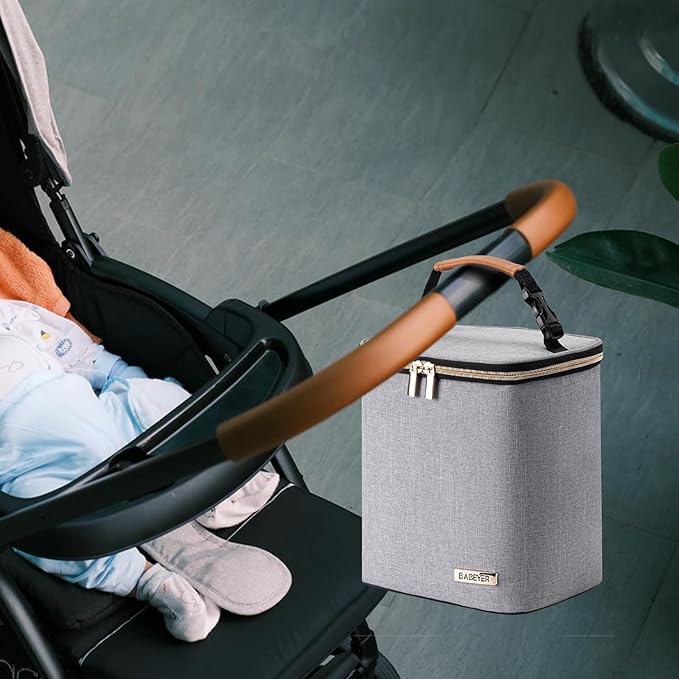 Breast Milk Cooler Bag with Ice Pack Fits 4 Baby Bottles Up to 9 Ounce, Baby Bottle Bag for Nursing Mom Daycare, Grey