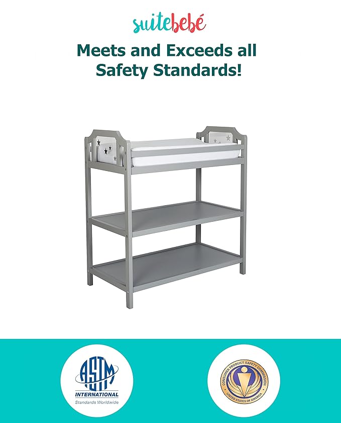 Suite Bebe Celeste Changing Table Safety Rail Included, Light Grey