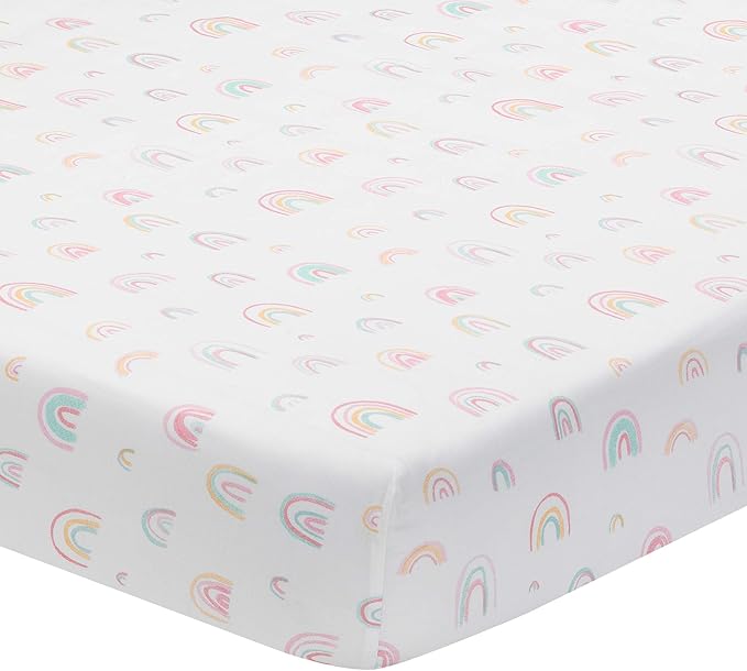 Lambs & Ivy Watercolor Pastel Rainbow 100% Cotton Baby Fitted Crib Sheet