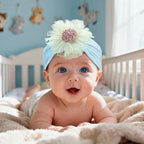 Baby Girls Sunflower Headbands, 3 Pack Baby Hairband Hair Bows Lace and Stretchy Elastic Accessory for Newborn Infants Toddlers (Purple+Blue+Pink, One Size(Stretchy))