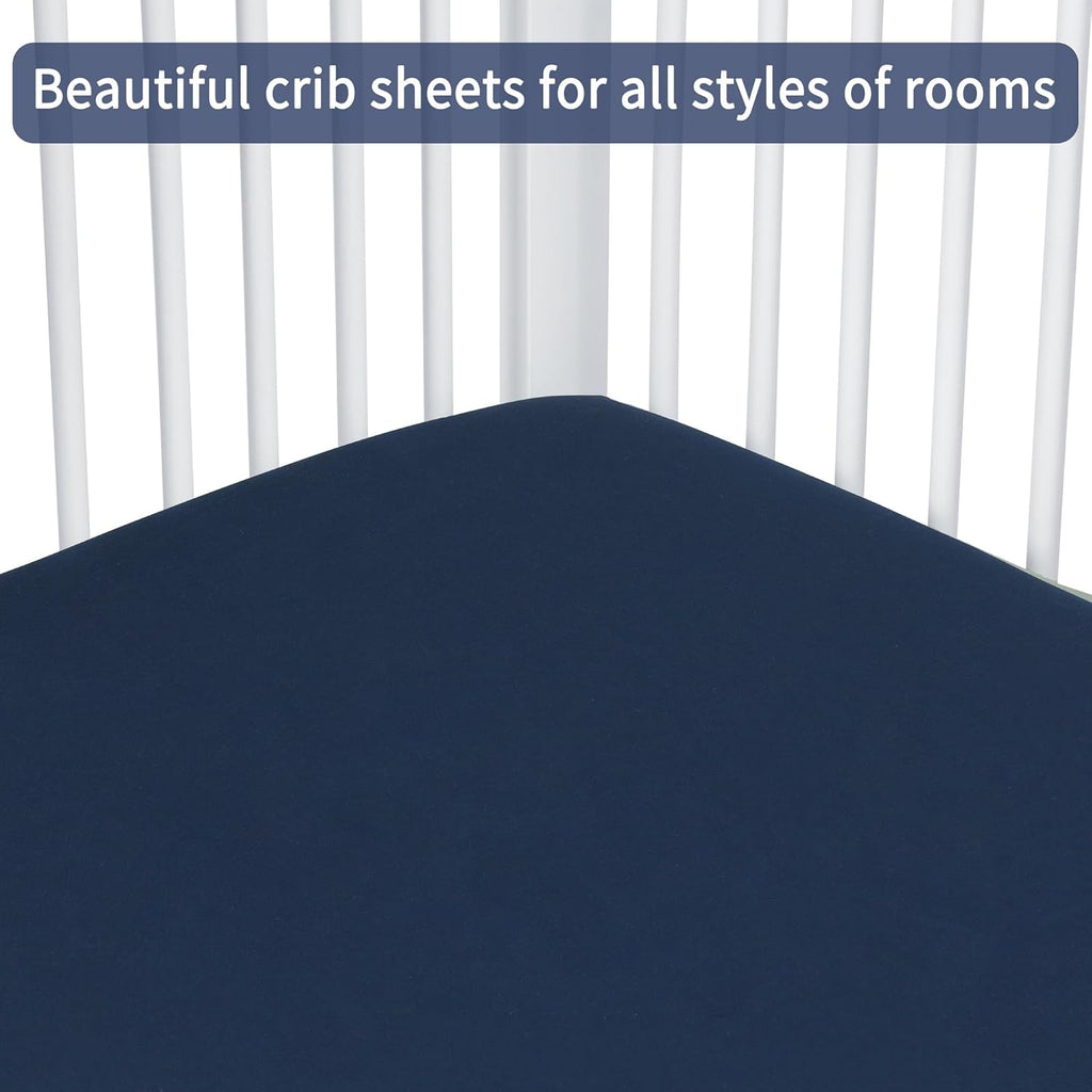 Baby Crib Sheets for Boys Girls, 2 Pack Fitted Crib Sheet for Standard Crib and Toddler Mattress, Soft Microfiber Baby Sheet 52x28x8in (Navy & Gray)