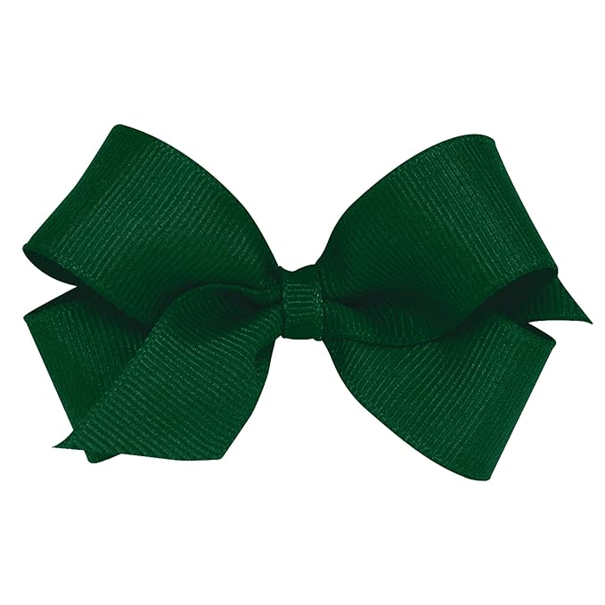 Wee Ones Girls' Plain Wrap Classic Grosgrain Hair Bows on a WeeStay No-Slip Hair Clip, Handmade, Mini, Forest Green
