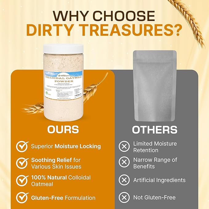 Dirty Treasures Colloidal Oatmeal Bath | Eczema & Itchy Skin Relief | Baby-Safe, 100% Natural, Fragrance-Free | 1 lb (16oz)