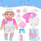 12" Girls Baby Doll Daisy Theme Backpack Carrier Playset,12 Inch Reborn Baby Dolls With Accessories And Clothes Set Toy Stuffs Pink Hanky Diaper Bottle Nipple And Gifts For Baby Toddler Age 3+