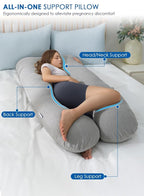 QUEEN ROSE Pregnancy Pillows, Cooling Maternity Pillow for Sleeping, 55in U Shaped Body Pillow for Pregnant Support, with Removable Silky Cover, Gray