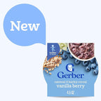 Gerber Toddler Food, Baby Food, Breakfast Oatmeal with Barley, Vanila Berry Flavor, Cereal, Iron Helps Support Brain Development, 8 Pack