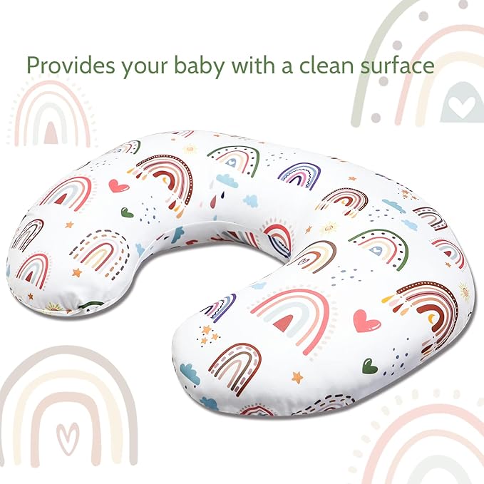 Rainbow Nursing Pillow Cover, Breastfeeding Pillow Slipcover for Baby Girls/Boys, Soft Snug Fits On Newborn Feeding Pillow Case
