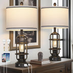 26" Vintage Industrial Table Lamps Set of 2, Farmhouse 3 Way Dimmable Touch Control LED Night Lights Table Lamp with USB A+C Ports & AC Outlet, Rustic Retro Beside Nightstand Lamp for Bedrooms Bronze