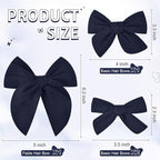 DEEKA 4 PCS Navy Blue Cotton Linen Hair Bows 3 Styles 5" & 4" Handmade Hair Bow set for Toddler Girls Alligator Hair Clips Knot Bows Hair Accessories for Little School Girls (Navy Blue)