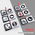 teytoy My First Soft Book, 6 PCS Nontoxic Fabric Cloth Activity Crinkle Black and White Books for Infants Boys and Girls Early Educational Toys Perfect for Baby Shower