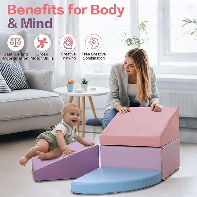 Climbing Foam Blocks for Toddlers: PU Leather Foam Blocks for Kids Active Play - Toddler Climbing Toys Indoor - Durable Playground Gym Preschool Toddler Toys for Boys and Girls (Purple/Pink)