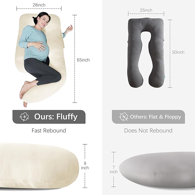 MOON PARK Pregnancy Pillows for Sleeping - U Shaped Full Body Maternity Pillow with Removable Cover - Support for Back, Legs, Belly, HIPS - 65 Inch - Ivory - Cooling Cover