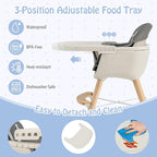 BABY JOY Baby High Chair, 3-in-1 Convertible Wooden Highchair for Babies & Toddlers, Infant Feeding Chair w/ 5-Point Safety Harness, Footrest, Adjustable Legs, Removable Tray & PU Cushion (Dark Gray)