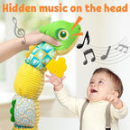 LIGHTDESIRE Baby Toys Musical Dinosaur,Infant Stuffed Animal Toys with Crinkle and Rattles,Soft Sensory Toys with Textures for Tummy Time Newborn Boys Girls 0 3 6 12 Months(Green)