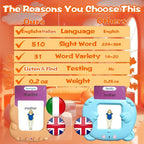Talking Flash Cards for Kids - Italian Bilingual English Flashcard for Toddlers 3-12, Test Mode, 510 Sight Words, Audible Pocket Speech, Sensory Toys for Autism, Boys Girls Gifts (Italian)