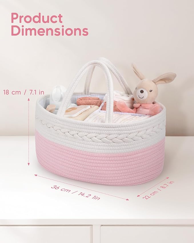 Maliton Diaper Caddy for Baby Girl-Cotton Rope Diaper Caddy, Diaper Organizer for Changing Table, Portable Baby Basket for Storage Baby Stuff, Newborn Registry Must Have Items