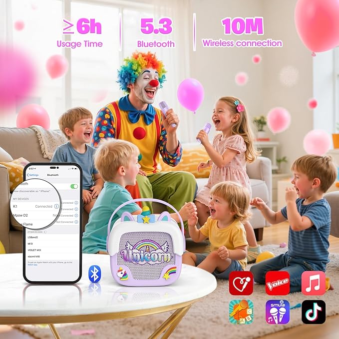 Mini Karaoke Machine for Kids Girls: Unicorn Portable Bluetooth Speakers with 2 Wireless Mic Toys for Girls Age 4-6 7 8 9 Years Old Girl Gifts Birthday Gifts for 5 6 7 8 9 10 11 Years Teens Purple