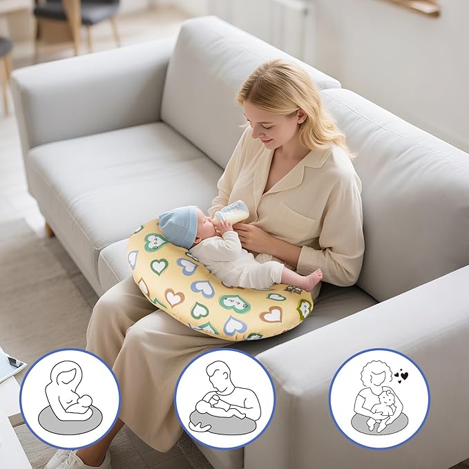 Nursing Pillow Cover, Soft Breathable Cotton, Fits Standard Breastfeeding Pillows, Nursing Pillowcase Removable Washable & Hypoallergenic for Newborn Baby Girls & Boys,Cover Only (1 Pcs, Love)